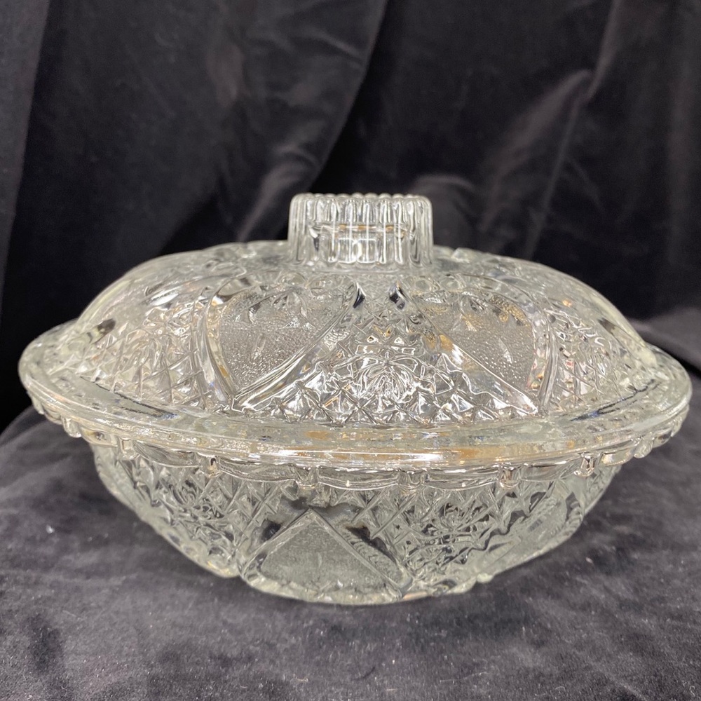 Vintage Clear Pressed Glass Candy Dish with Lid